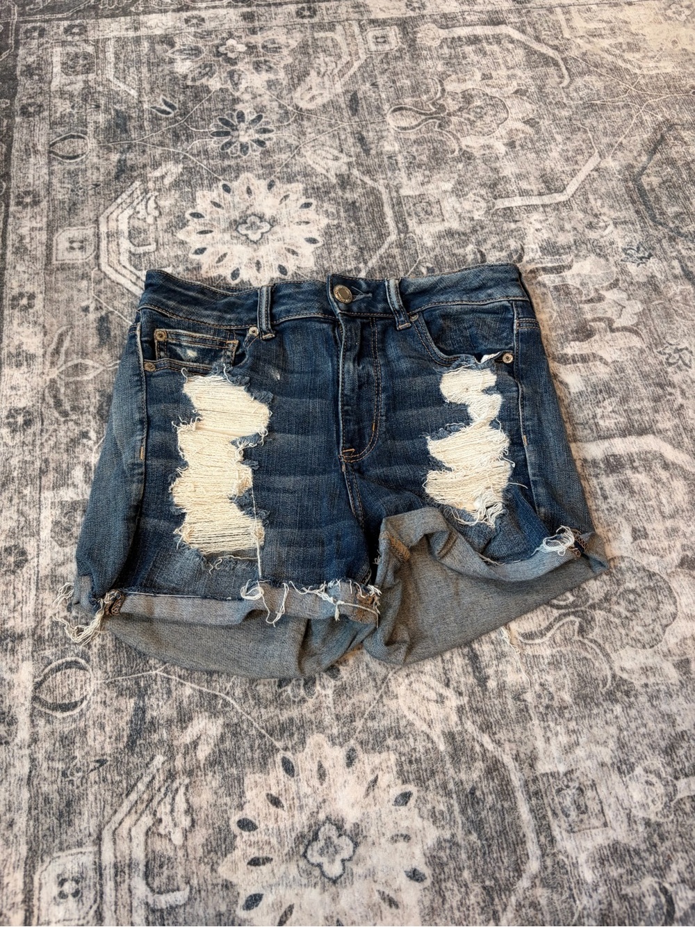 American Eagle Outfitters Dark Blue Distressed Denim Cutoff Shorts